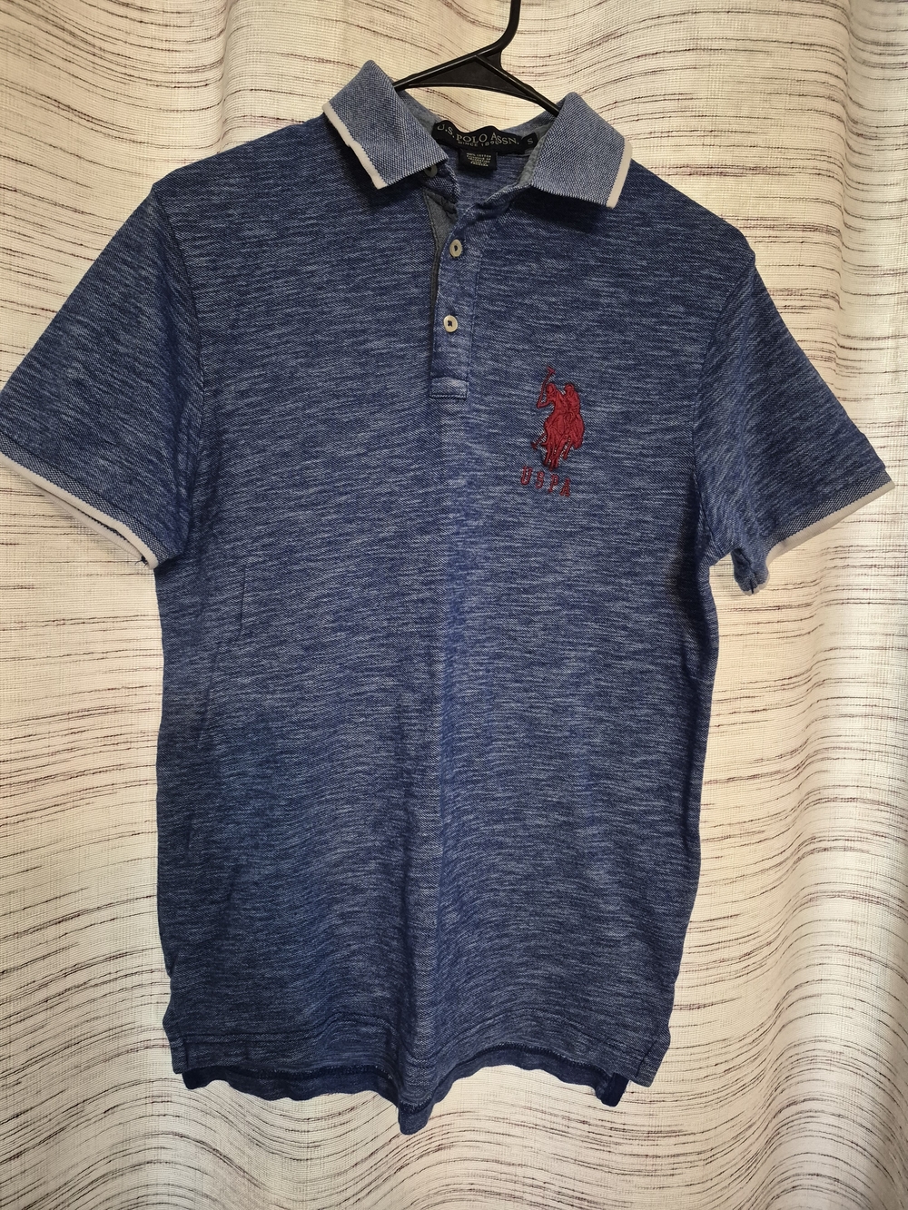 U.S. Polo Assn. Heathered Blue Polo with Red Crest